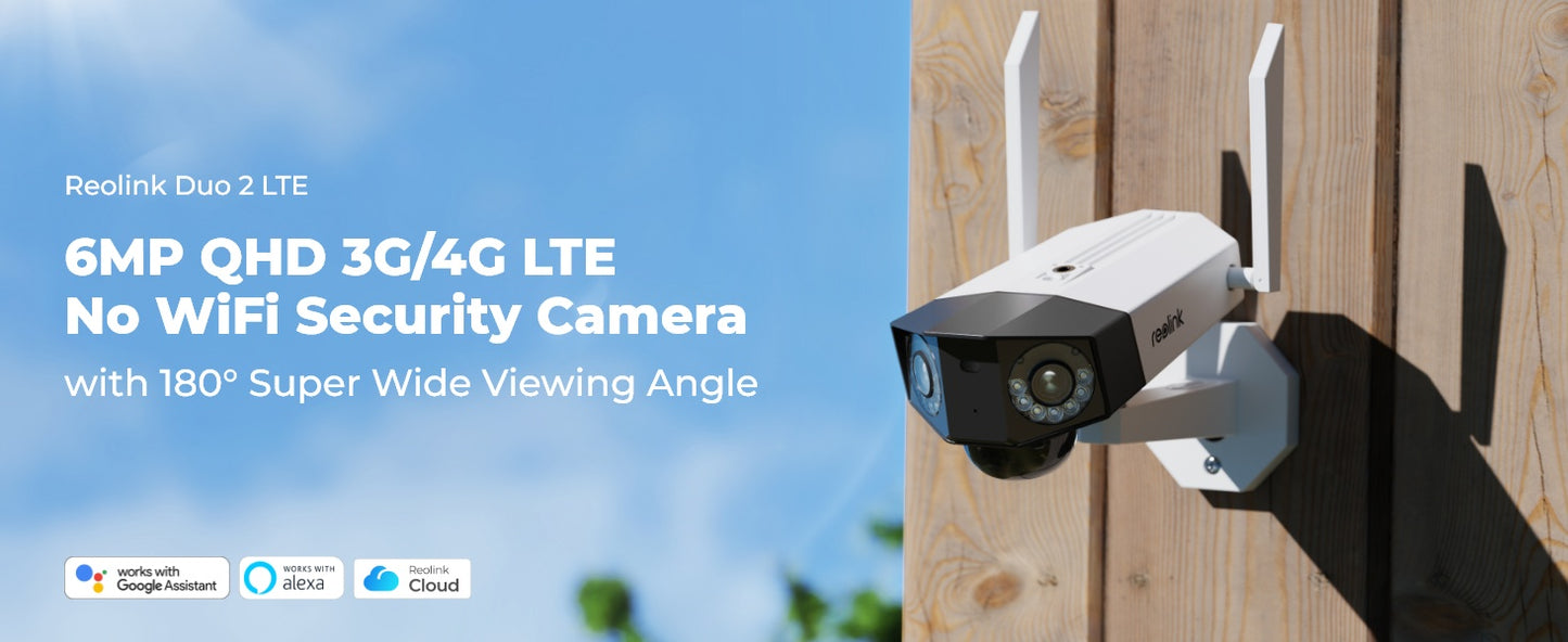 Reolink 4G Solar Outdoor Security Camera Battery Wireless 6MP Ultra HD 180° Panorama Dual Lens CCTV IP66 Waterproof Duo 2 LTE