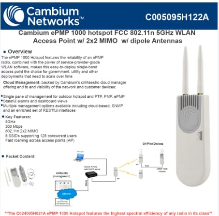 Cambium C005095H122A ePMP 1000 hotspot FCC 802.11n 5GHz WLAN AP
