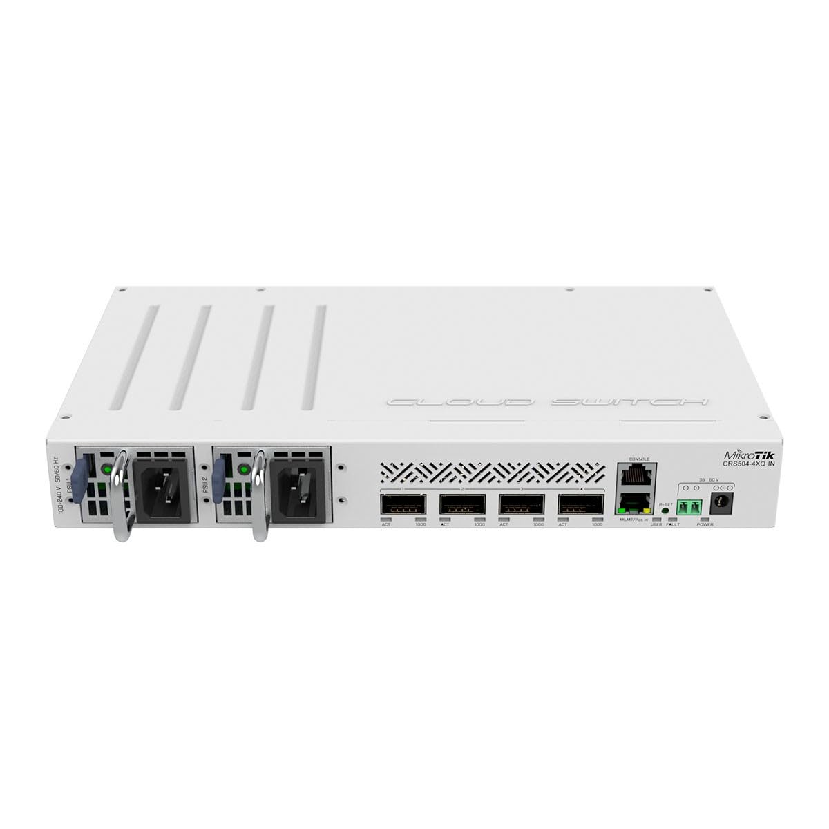 MikroTik CRS504-4XQ-IN Cloud Router Switch 650MHz 4xQSFP28 Compatible with 40G, 25G, 10G, and 1G Fiber Connections