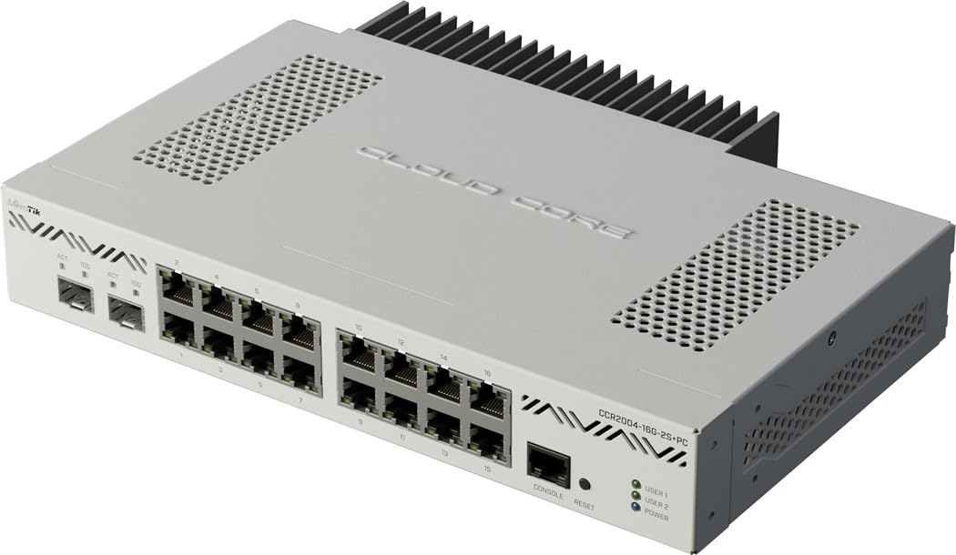 Mikrotik CCR2004-16G-2S+PC Ethernet Router 16x Gigabit Ethernet Ports, 2x10G SFP+ Cages.