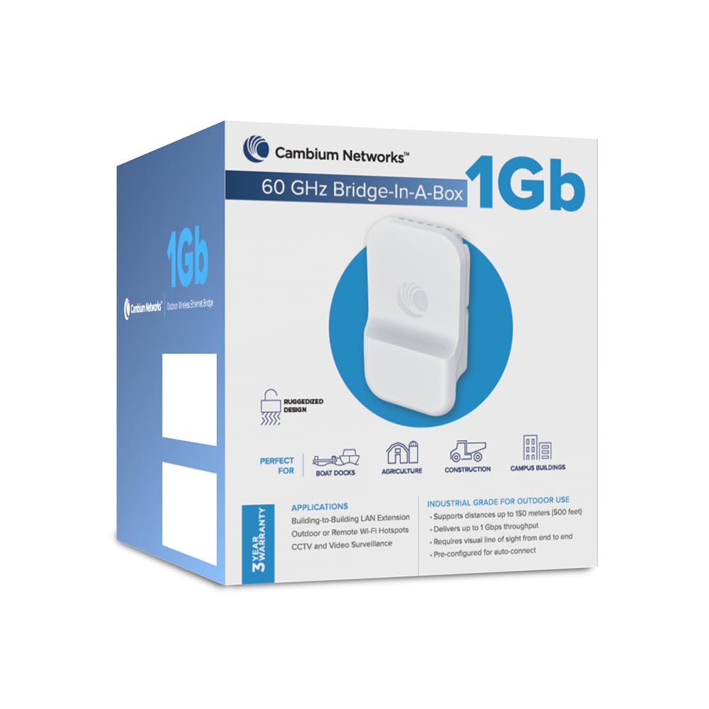 Cambium Networks 60 GHz Bridge in a Box - Extend Internet Connectivity - LAN Extension- Backhaul Outdoor/Remote Wi-Fi Hotspots - (US Cord)
