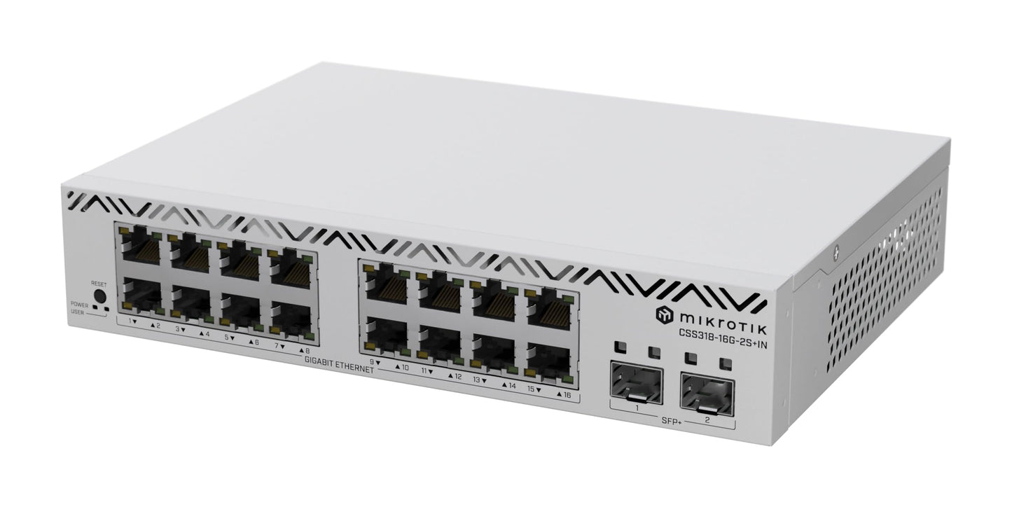 MikroTik CSS318-16G-2S+in Managed Network Switch, 16 Gigabit Ethernet Ports, 2 SFP+ Ports