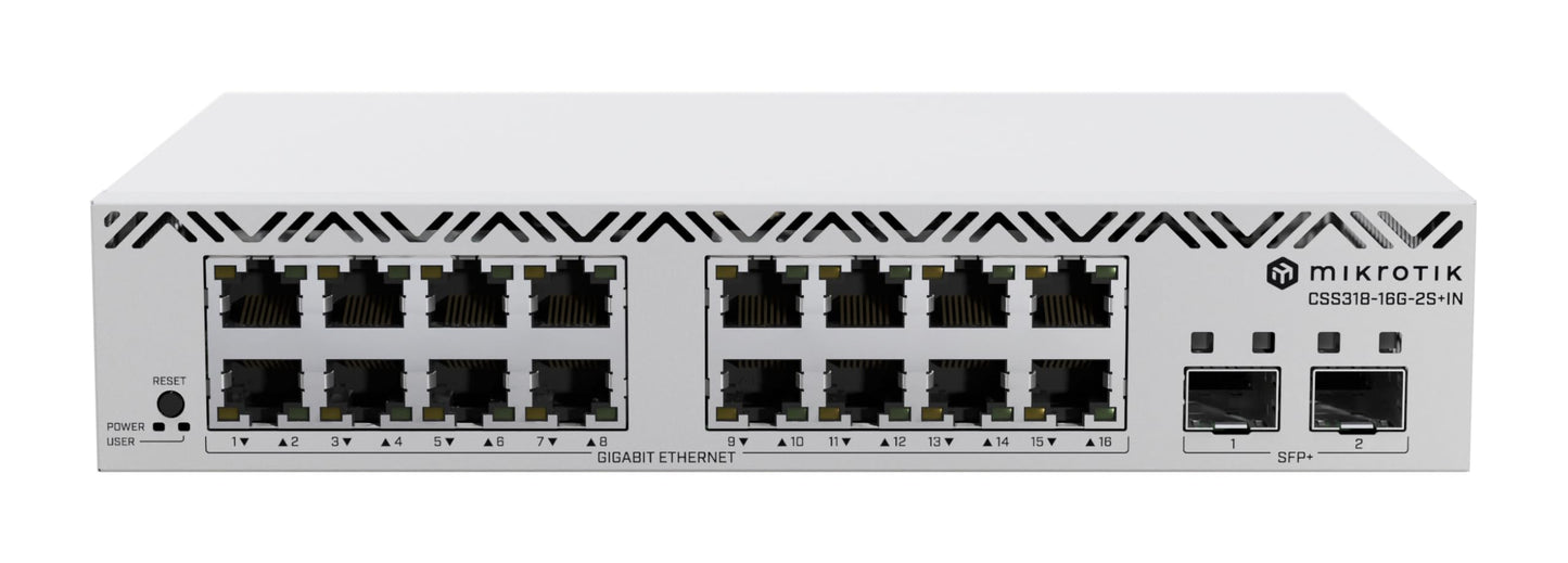 MikroTik CSS318-16G-2S+in Managed Network Switch, 16 Gigabit Ethernet Ports, 2 SFP+ Ports
