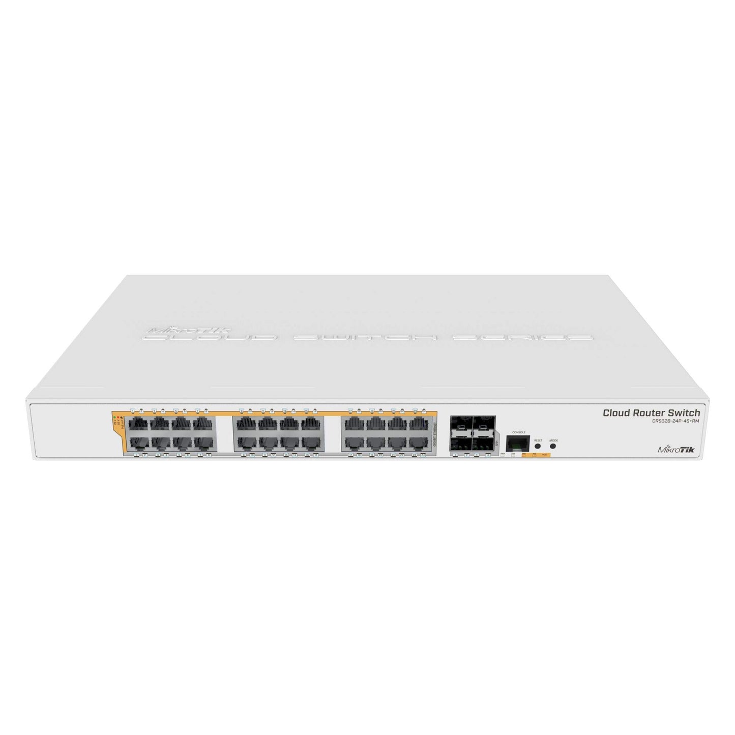 Mikrotik CRS328-24P-4S+RM 24 port Gigabit Ethernet router/switch with four 10Gbps SFP+ ports in 1U rackmount case, Dual Boot and PoE output, 500W