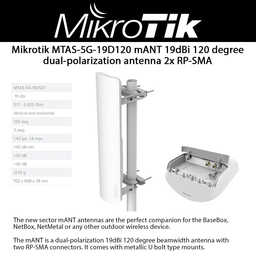 Mikrotik MTAS-5G-19D120 mANT19s 19dBi Antenna with 120 Degree Beamwidth