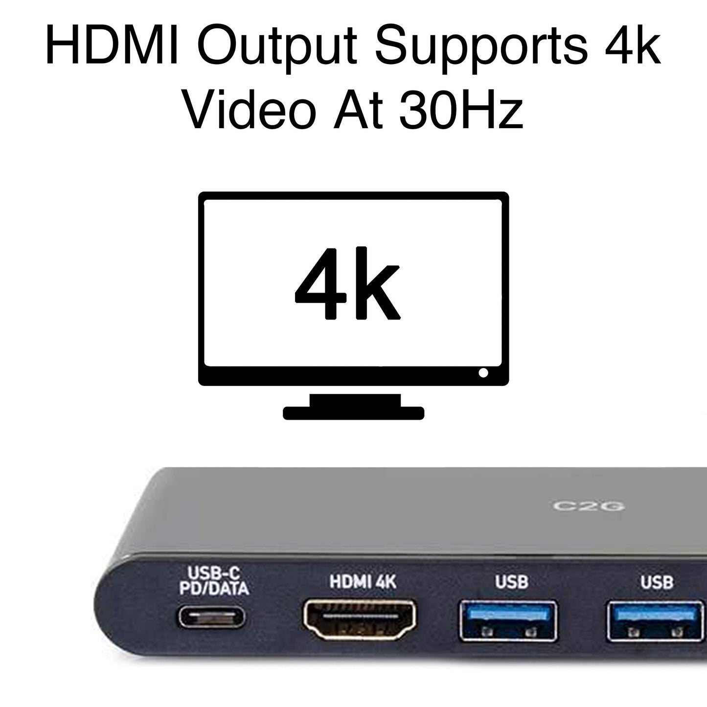 C2G Docking Station, USB C Docking Station, 4K Docking Station, Macbook USB C Hub, USB C Adapter for Macbook Pro & Air - Compatible with USB-C & Thunderbolt 3 Laptops, Black, Cables to Go 28845