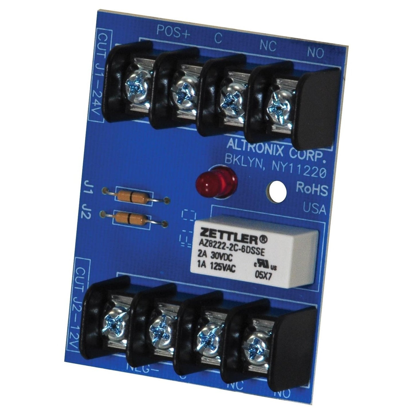 Altronix RBST Relay Module - 6VDC, 12VDC or 24VDC Operation, 30mA Current Draw, DPDT Contacts Rated @ 1 amp/120VAC or 2 amp/28VDC., Blue