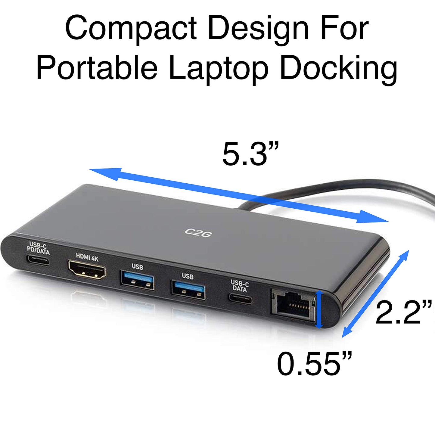 C2G Docking Station, USB C Docking Station, 4K Docking Station, Macbook USB C Hub, USB C Adapter for Macbook Pro & Air - Compatible with USB-C & Thunderbolt 3 Laptops, Black, Cables to Go 28845