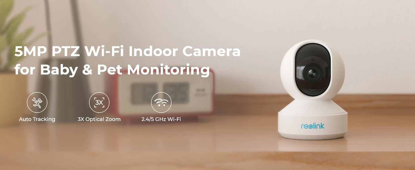 Reolink E1 Series 5MP WiFi IP Camera 2.4G/5G Wireless Indoor Baby Monitor PT Zoom Security Cam 2-way Audio Surveillance Cameras