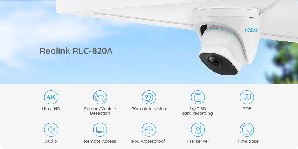Reolink 2Pcs 4K PoE Outdoor Camera 8MP Human Car pet Detection Security IP Cam Smart Night Version Home Surveillance Camera 820A
