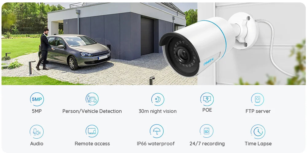 Reolink Smart IP Camera 5MP PoE Outdoor Infrared Night Vision Bullet Camera Featured with Person/Vehicle Detection RLC-510A