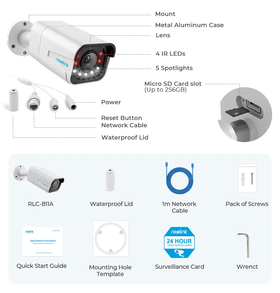 Reolink 4K IP Security Camera 5X Optical Zoom Outdoor Video Surveillance Home Security Protection 8MP PoE CCTV Camera RLC-811A