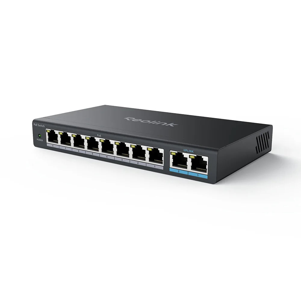 Reolink PoE Switch with 8 PoE Ports 2 Gigabit Uplink Ports 120W Ethernet Switch PoE Injector Power Supply for PoE IP Cameras