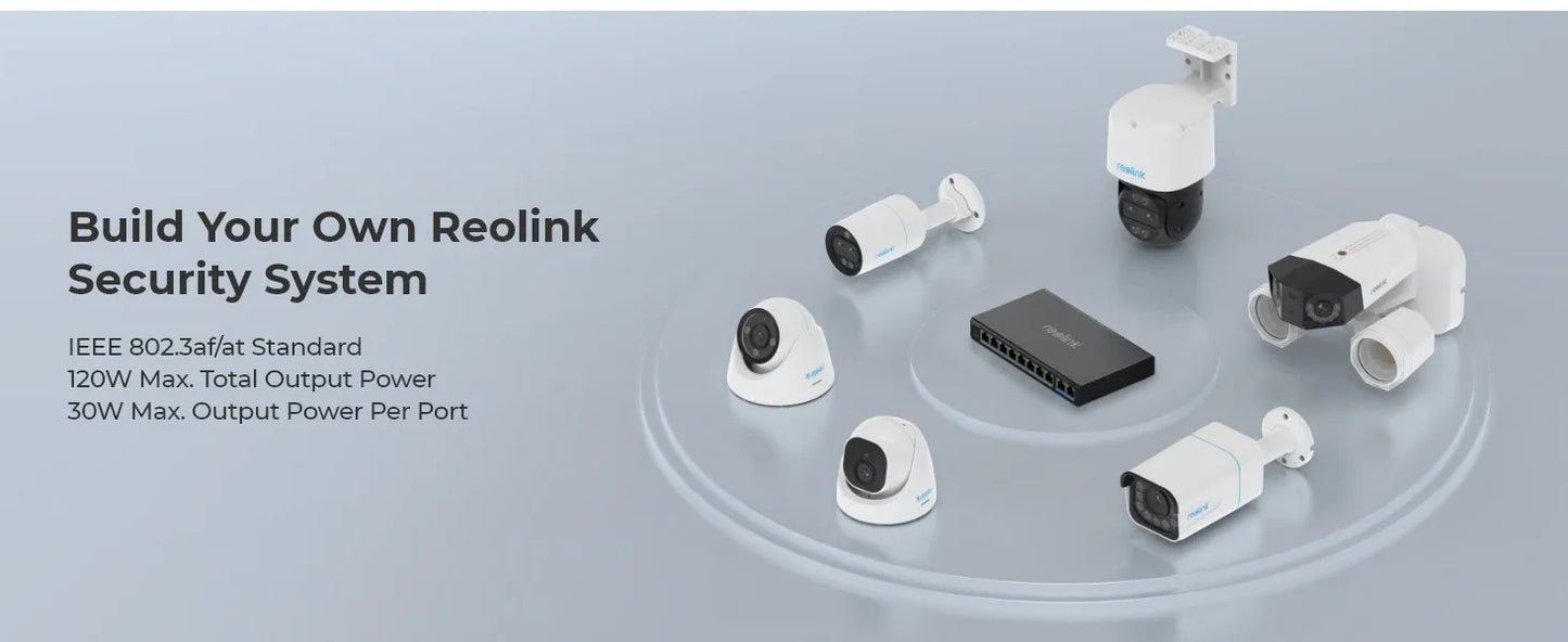 Reolink PoE Switch with 8 PoE Ports 2 Gigabit Uplink Ports 120W Ethernet Switch PoE Injector Power Supply for PoE IP Cameras