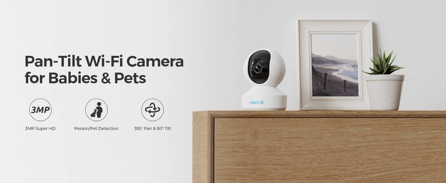 Reolink Indoor IP camera WiFi 3MP Super HD Pan&Tilt 2-Way Audio Motion Detection Smart Home Cam for Baby Nanny E1 Series