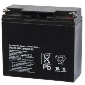 D1218 Battery, 12V 18Ah - The D1218 is a 12 V 18 Ah sealed lead-acid battery with two bolt-fastened terminals. It is used for standby and auxiliary power. It connects to a compatible control panel using a D122 or D122L Dual battery harness.