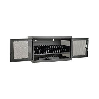 16-Device USB Charging Station Cabinet with Sync for iPad and Android Tablets, Wall-Mount and Cart Options, Black.