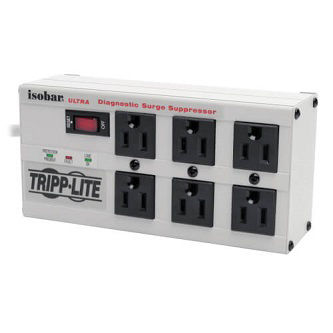 Isobar 6-Outlet Surge Protector, 6 ft. Cord with Right-Angle Plug, 3330 Joules, Diagnostic LEDs, Metal Housing