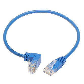 Down-Angle Cat6 Gigabit Molded Slim UTP Ethernet Cable (RJ45 Right-Angle Down M to RJ45 M), Blue, 1 ft. (0.31 m)