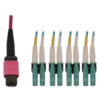 40/100G Multimode 50/125 OM4 Fiber Optic Cable (12F MTP/MPO-PC to 4x Duplex LC/PC F/M), LSZH, Magenta, 3 m (9.8 ft.)