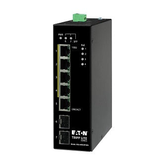 5-Port Unmanaged Industrial Gigabit Ethernet Switch - 10/100/1000 Mbps, PoE+ 30W, -10 degrees to 60degrees C, 2 GbE SFP Slots, DIN Mount