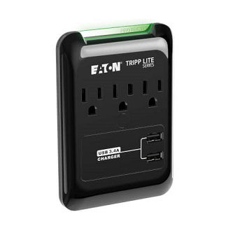 Protect It! 3-Outlet Surge Protector, Direct Plug-In, 540 Joules, 3.4 A USB Charger, Diagnostic LED