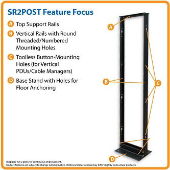 45U SmartRack 2-Post Open Frame Rack, 800 lbs (362.9 kgs) Capacity - Organize and Secure Network Rack Equipment