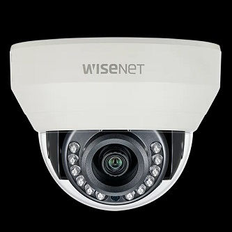 Wisenet HD+ 4MP IR indoor dome camera, AHD or CVBS formats are available, 2.8 mm fixed lens, true D/N, 12VDC, IR distance 65 feet