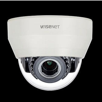 Wisenet HD+ 4MP IR indoor dome camera, AHD or CVBS formats are available, manual vari-focal Lens (3.1X) (3.2-10mm), true D/N, 24VAC/12VDC, IR distance 65 feet