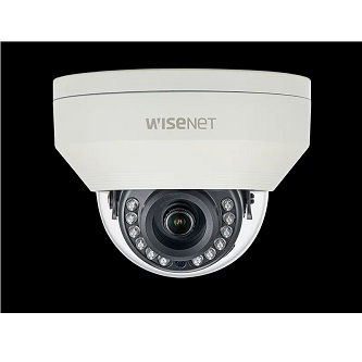 Wisenet HD+ 4MP IR outdoor dome camera, AHD or CVBS formats are available, 2.8 mm fixed lens, true D/N, 12VDC, IR distance 65 feet, IP66/IK10