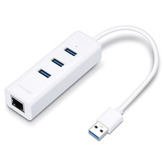 USB 3.0 3-Port Hub & Gigabit Ethernet Adapter, 3 USB 3.0 Port, 1 10/100/1000Mbps RJ45 Port