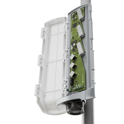 MikroTik CSS606-1G-2Gi-3S+Out – 6-Port Outdoor Switch, 1x Gigabit Ethernet, 2X Combo Gigabit, 3X 10G SFP+, Passive Cooling, Weatherproof Enclosure