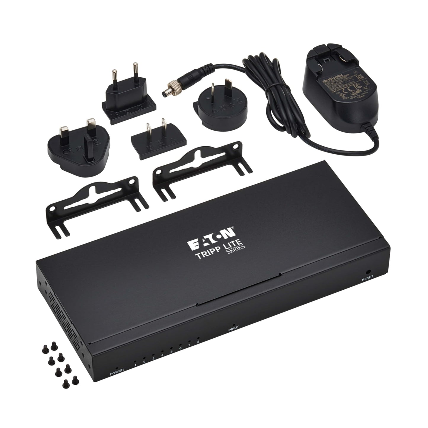 Tripp Lite Series 8-Port HDMI Splitter, 4K@60Hz, 1 in 8 Out, Mirror/Duplicate Only, Multi-Resolution Support, Mounting Kit, International Power Adapter, Plug-and-Play, 1-Year Warranty (B118-008-4K)