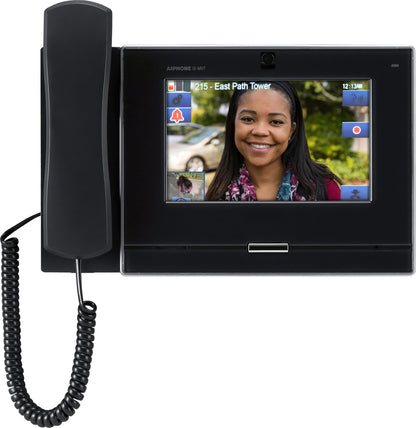 Aiphone IX-MV7-HB IP Addressable Hands-Free or Handset Master Station, Black; 7" TFT LCD Touchscreen; Hands-Free or Push-to-Talk Communication; 8 Customizable Speed Dial Buttons; 600 Ohms Audio Input