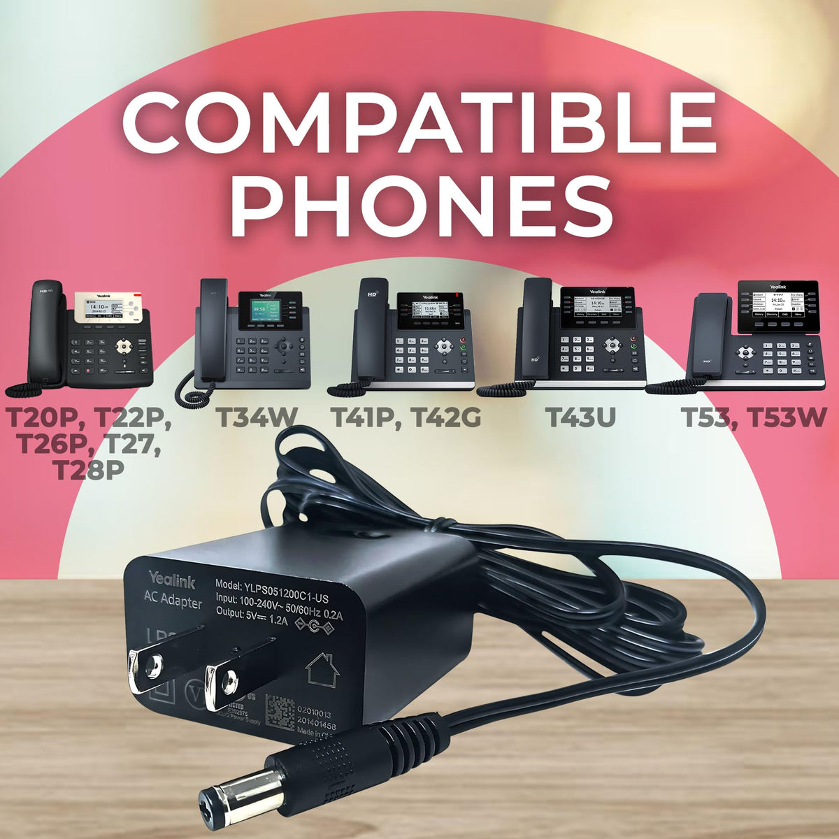 Yealink Power Adapter 5V 1.2A for T43U, T53, T53W, T34W Desk Phones