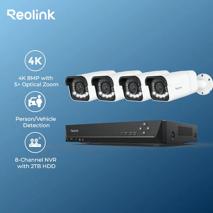 Reolink 8CH 4K Security Camera System 8MP IP Cameras Kit with Zoom 16-Channel 24/7 Reliable Video Recording 8-Channel PoE NVR
