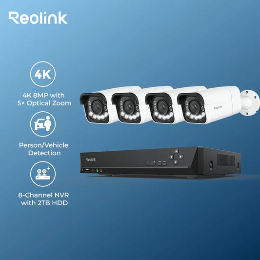 Reolink 8CH 4K Security Camera System 8MP IP Cameras Kit with Zoom 16-Channel 24/7 Reliable Video Recording 8-Channel PoE NVR
