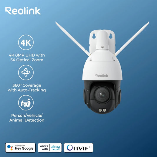 REOLINK 4K Wi-Fi 6 PTZ Security Camera 5X Optical Zoom Pan & Tilt Auto Tracking Smart Detection 8MP Onvif Dome Outdoor IP Camera