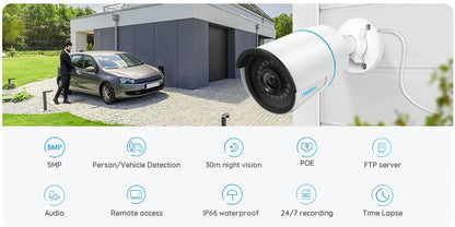 Reolink Smart IP Camera 5MP PoE Outdoor Infrared Night Vision Bullet Camera Featured with Person/Vehicle Detection RLC-510A