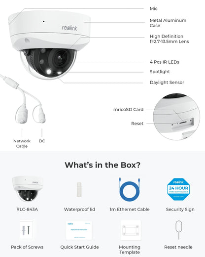 Reolink 8CH 4K Security Camera System 8MP IP Cameras Kit with Zoom 16-Channel 24/7 Reliable Video Recording 8-Channel PoE NVR