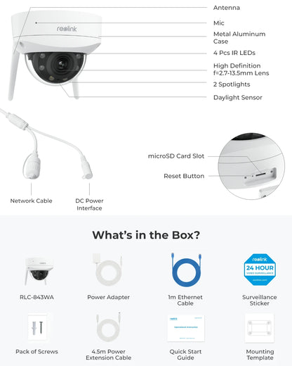 Reolink 4K Dual-Band Wi-Fi 6 Security Camera IK10 Vandal-Proof 5X Optical Zoom Outdoor 8MP Dome WiFi IP Camera with Spotlight