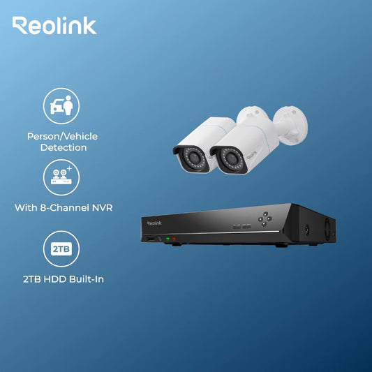 Reolink 8CH NVR 4K Security Camera System 8MP PoE IP Cameras 24/7 Recording with 2TB HDD Smart Detection H.265 Video Recorder