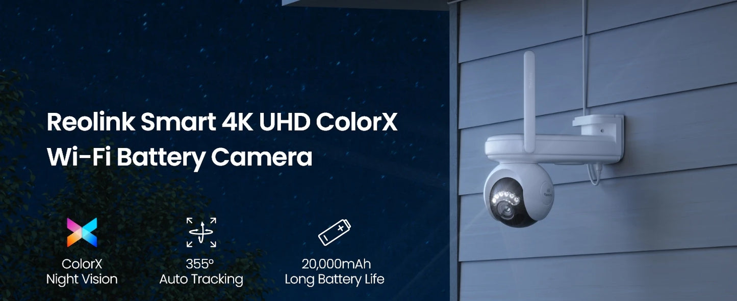 Reolink 4K Battery WiFi Security Camera 360° PT Auto Tracking Color Night Vision Wireless IP Camera Home Hub Security System