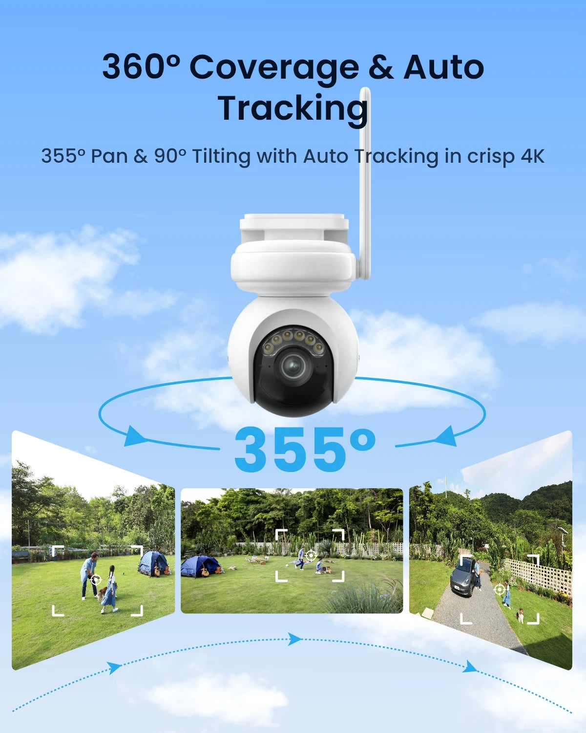 Reolink 4K Battery WiFi Security Camera 360° PT Auto Tracking Color Night Vision Wireless IP Camera Home Hub Security System