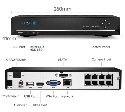 Reolink 8CH 4K Security Camera System 8MP IP Cameras Kit with Zoom 16-Channel 24/7 Reliable Video Recording 8-Channel PoE NVR