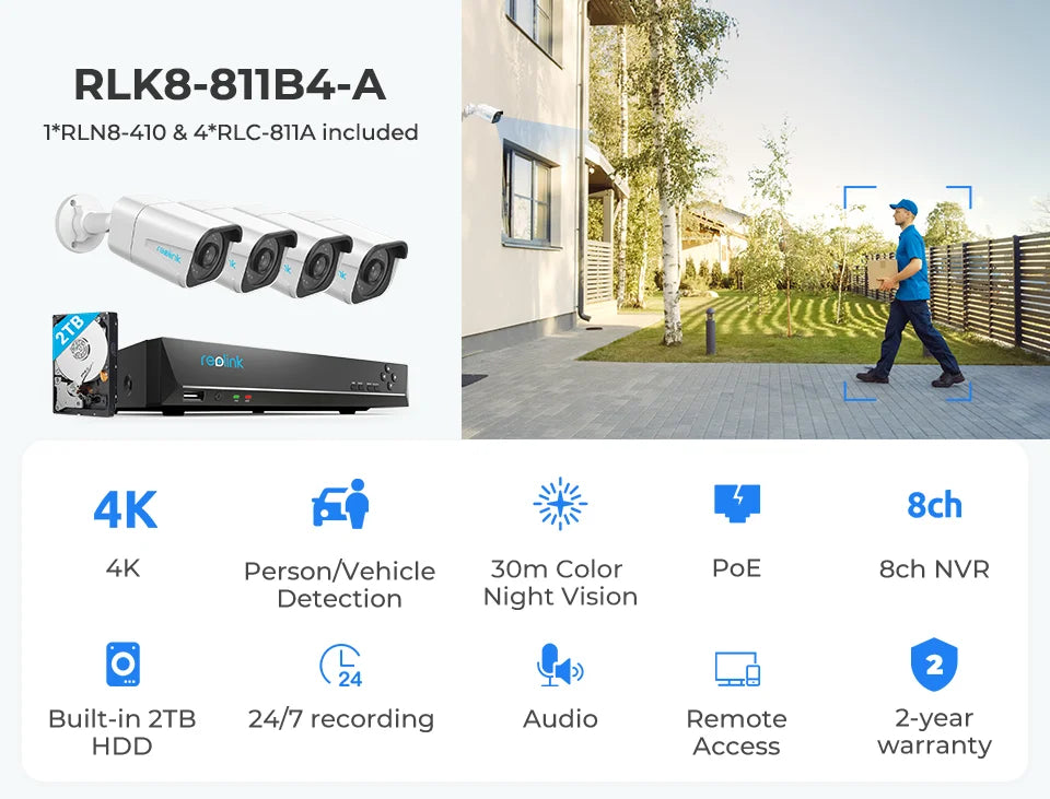 Reolink 8CH 4K Security Camera System 8MP IP Cameras Kit with Zoom 16-Channel 24/7 Reliable Video Recording 8-Channel PoE NVR