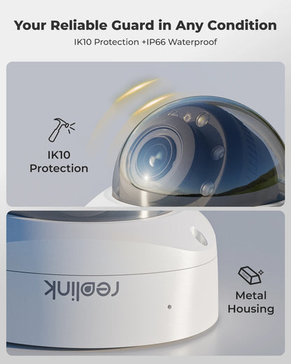 Reolink 4K Dual-Band Wi-Fi 6 Security Camera IK10 Vandal-Proof 5X Optical Zoom Outdoor 8MP Dome WiFi IP Camera with Spotlight