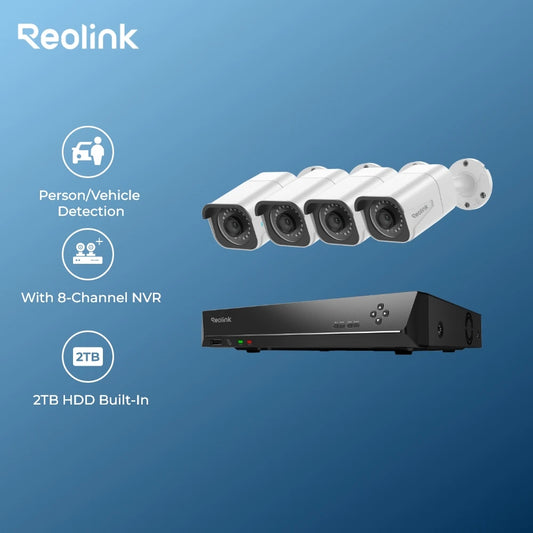 Reolink 4K Security Camera System 8MP 24/7 Recording PoE IP Cam CCTV Video Surveillance Camera NVR Kit RLK8-800B4 / RLK8-800D4