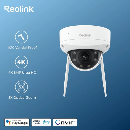Reolink 4K Dual-Band Wi-Fi 6 Security Camera IK10 Vandal-Proof 5X Optical Zoom Outdoor 8MP Dome WiFi IP Camera with Spotlight