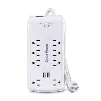 CSP806U 6 8-Outlet Surge Protector with 3200 joules, 6ft. cord, 2-USB ports 2.4A, EMI/RFI filtering, white